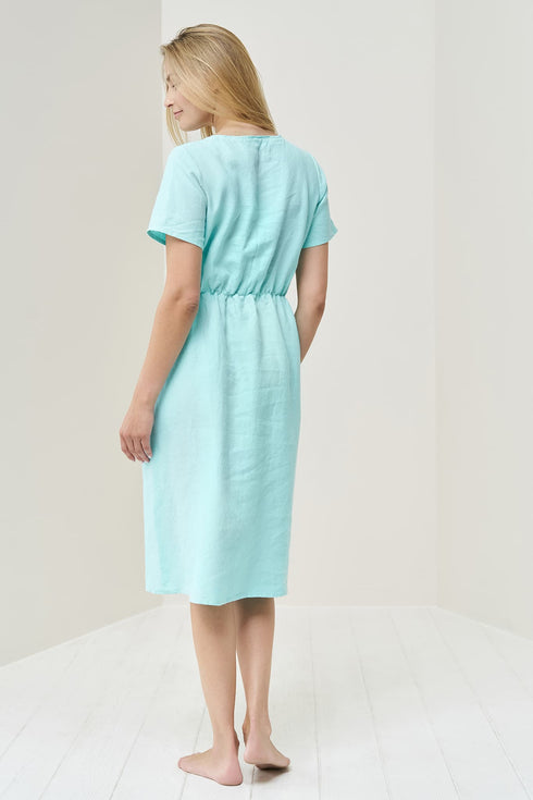 Image 4 of Bridesmaid linen dress with short sleeves and shrunk waist Myra from Baltic Linen